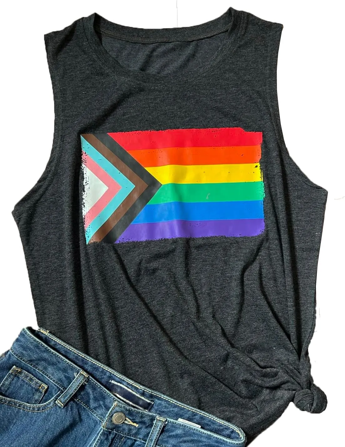 Pride Shirts Women Progress Rainbow Flag Tank Tops LGBTQ Equality Tank Sleeveless Graphic Tee Shirt