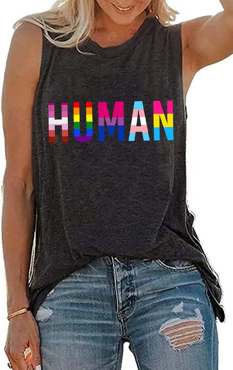 Pride Shirts Women Progress Rainbow Flag Tank Tops LGBTQ Equality Tank Sleeveless Graphic Tee Shirt