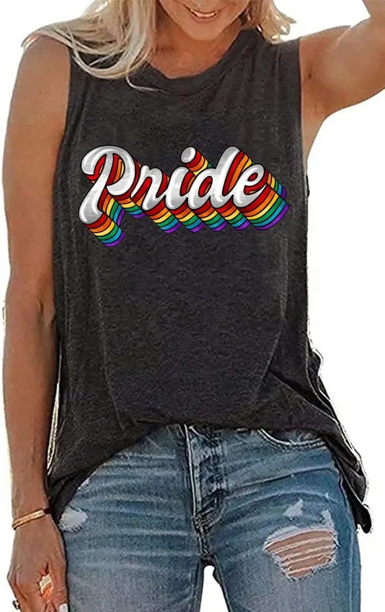 Pride Shirts Women Progress Rainbow Flag Tank Tops LGBTQ Equality Tank Sleeveless Graphic Tee Shirt