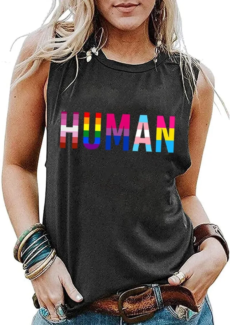 Pride Shirts Women Progress Rainbow Flag Tank Tops LGBTQ Equality Tank Sleeveless Graphic Tee Shirt