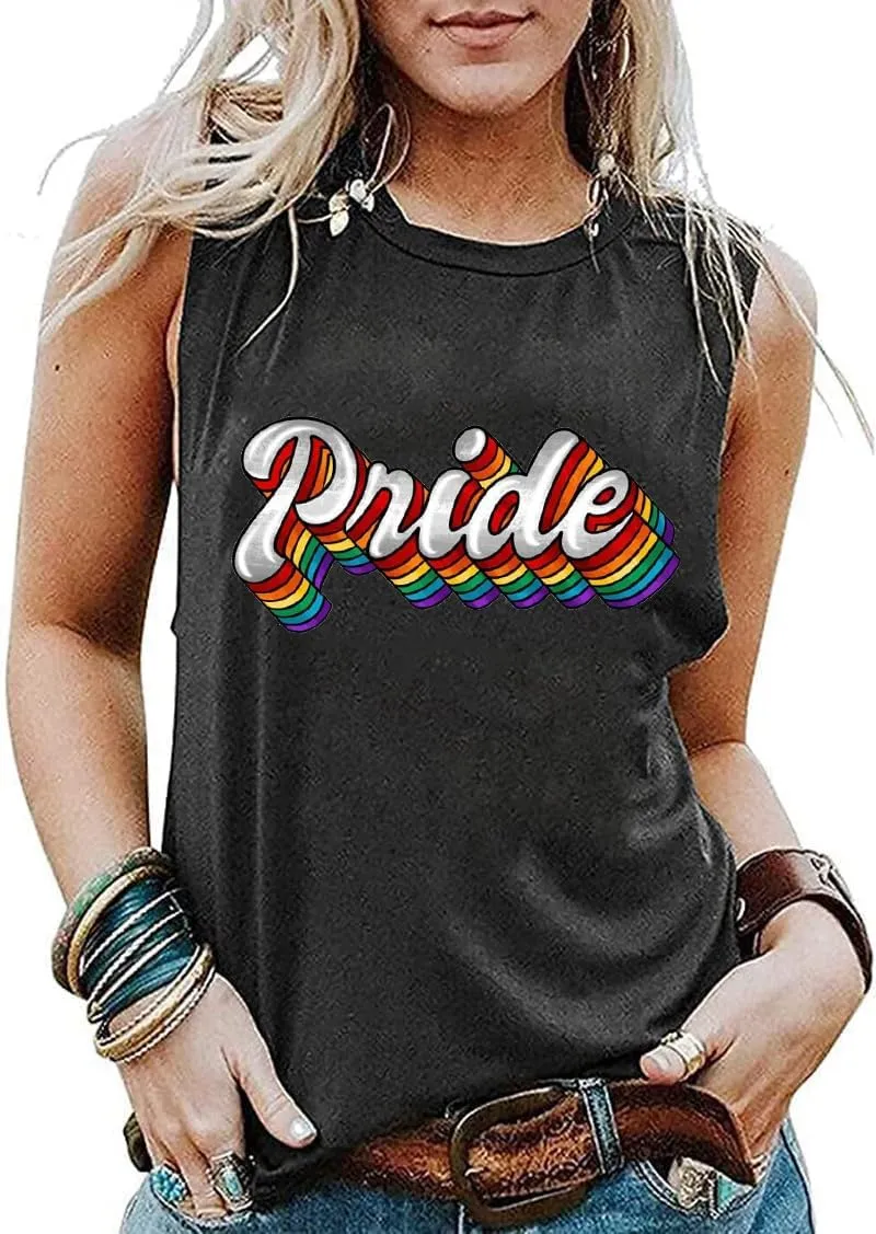 Pride Shirts Women Progress Rainbow Flag Tank Tops LGBTQ Equality Tank Sleeveless Graphic Tee Shirt
