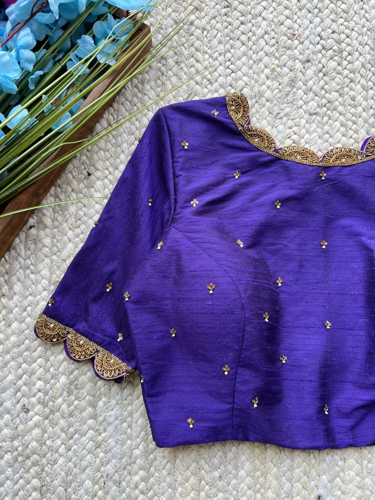 Purple silk hand worked blouse