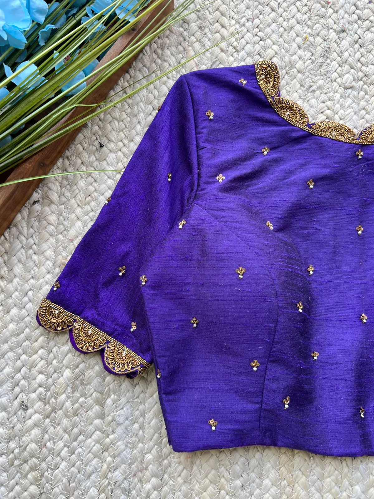 Purple silk hand worked blouse