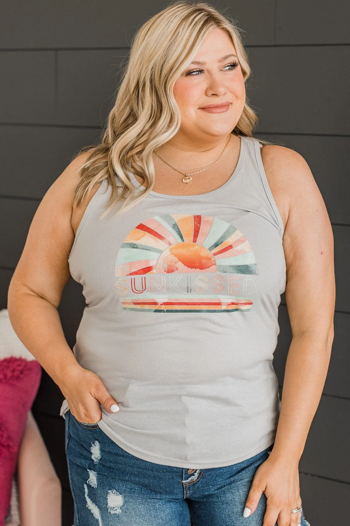 "Sunkissed" Graphic Tank Top- Grey
