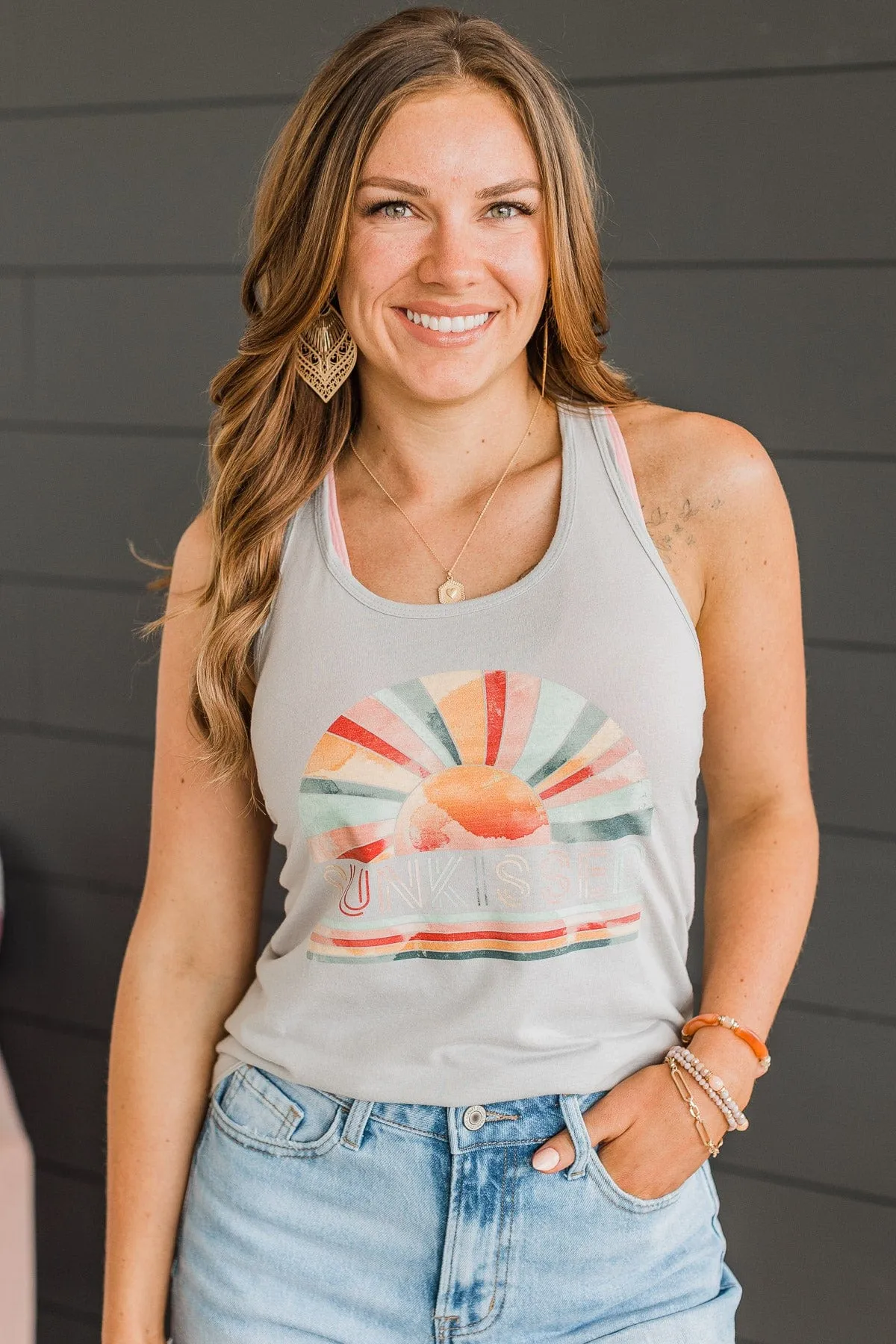 "Sunkissed" Graphic Tank Top- Grey