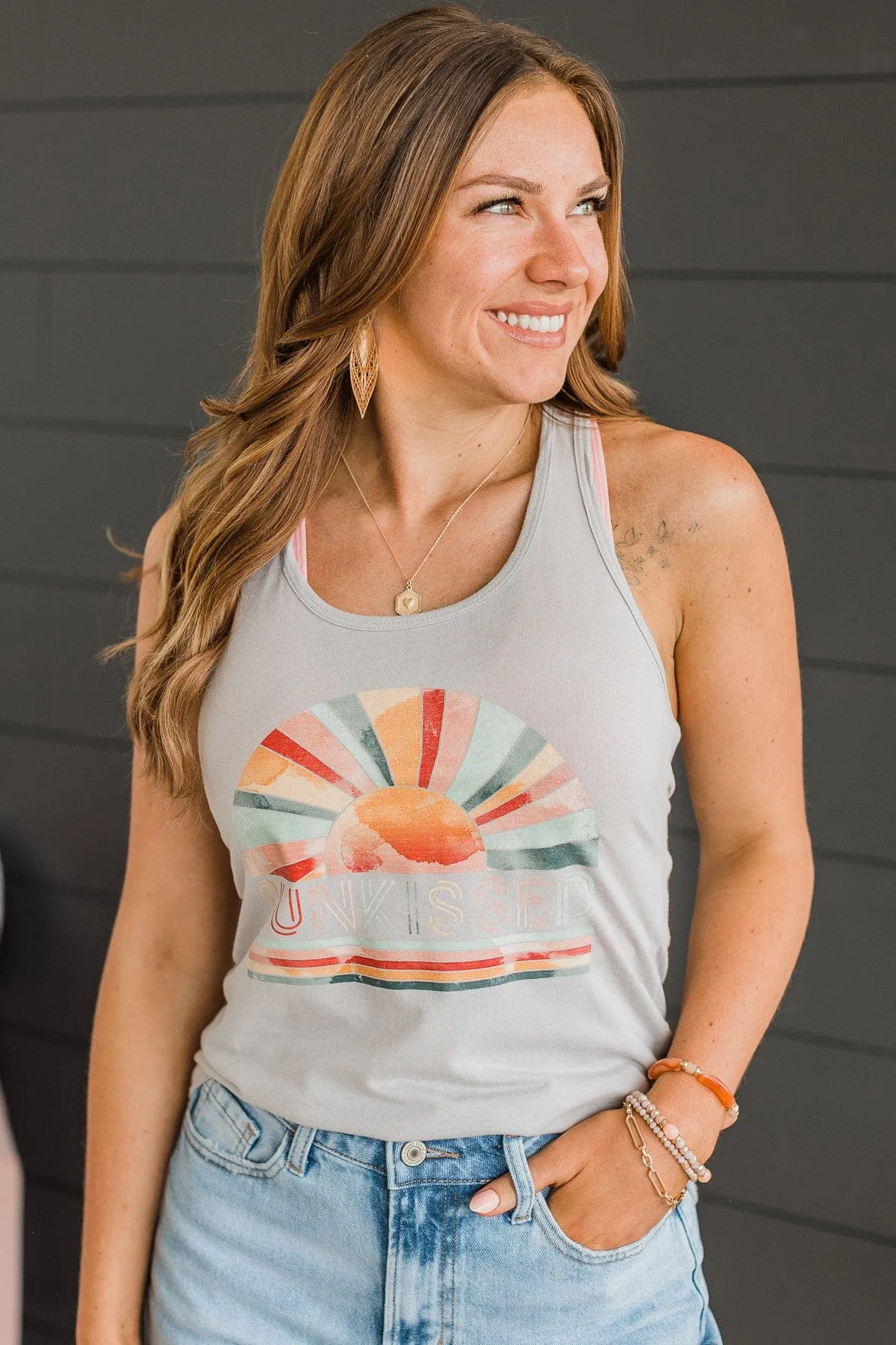 "Sunkissed" Graphic Tank Top- Grey