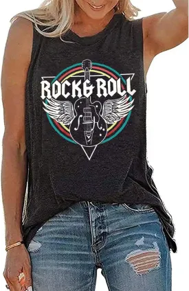 Rock & Roll Tank Top for Women Vintage Country Music Shirts Rock Concert Band Tees Summer Sleeveless Graphic Tops