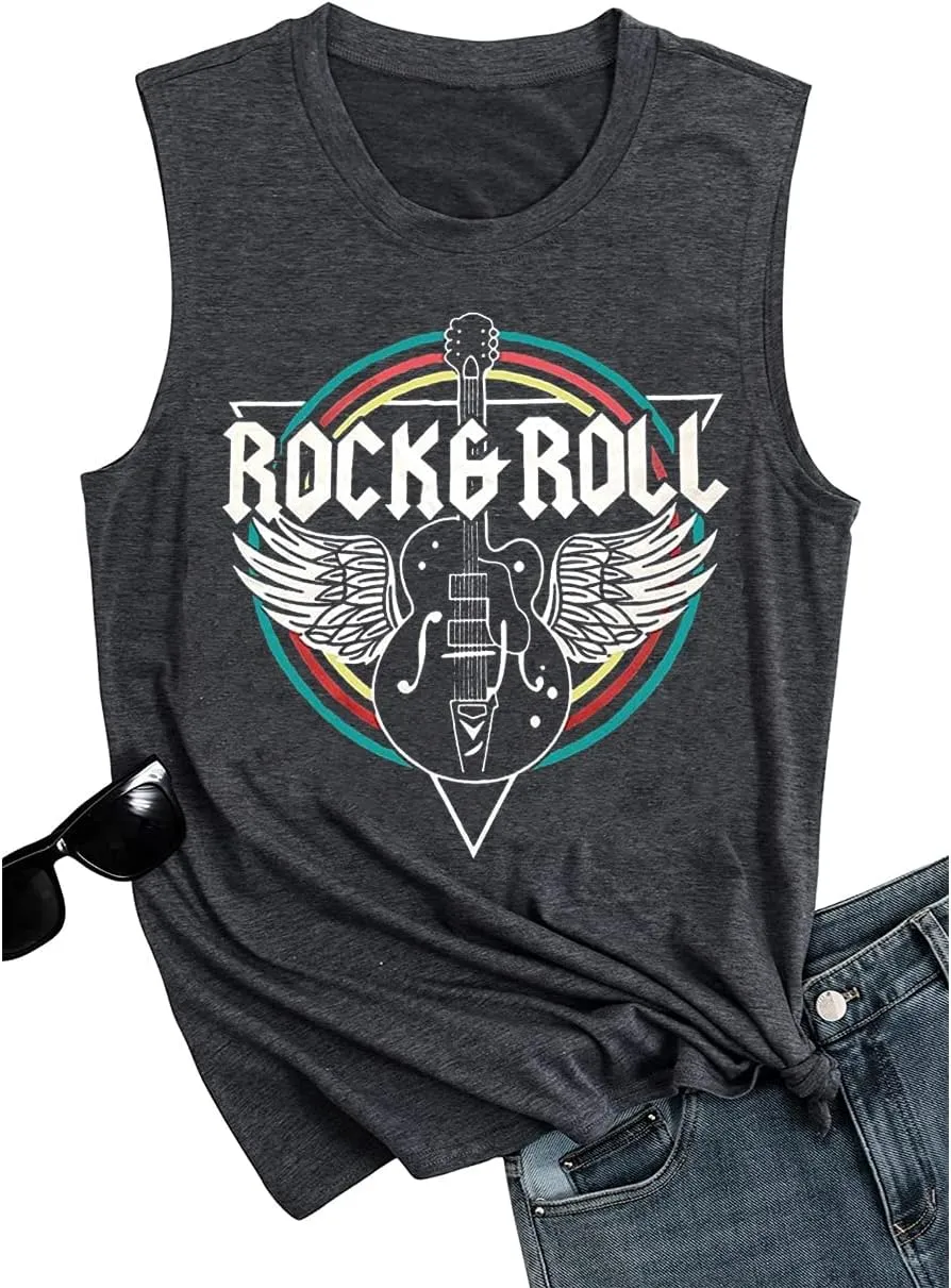 Rock & Roll Tank Top for Women Vintage Country Music Shirts Rock Concert Band Tees Summer Sleeveless Graphic Tops