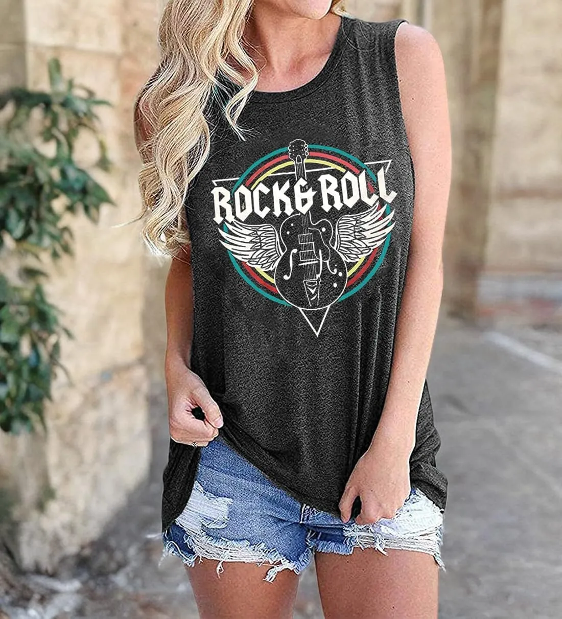Rock & Roll Tank Top for Women Vintage Country Music Shirts Rock Concert Band Tees Summer Sleeveless Graphic Tops