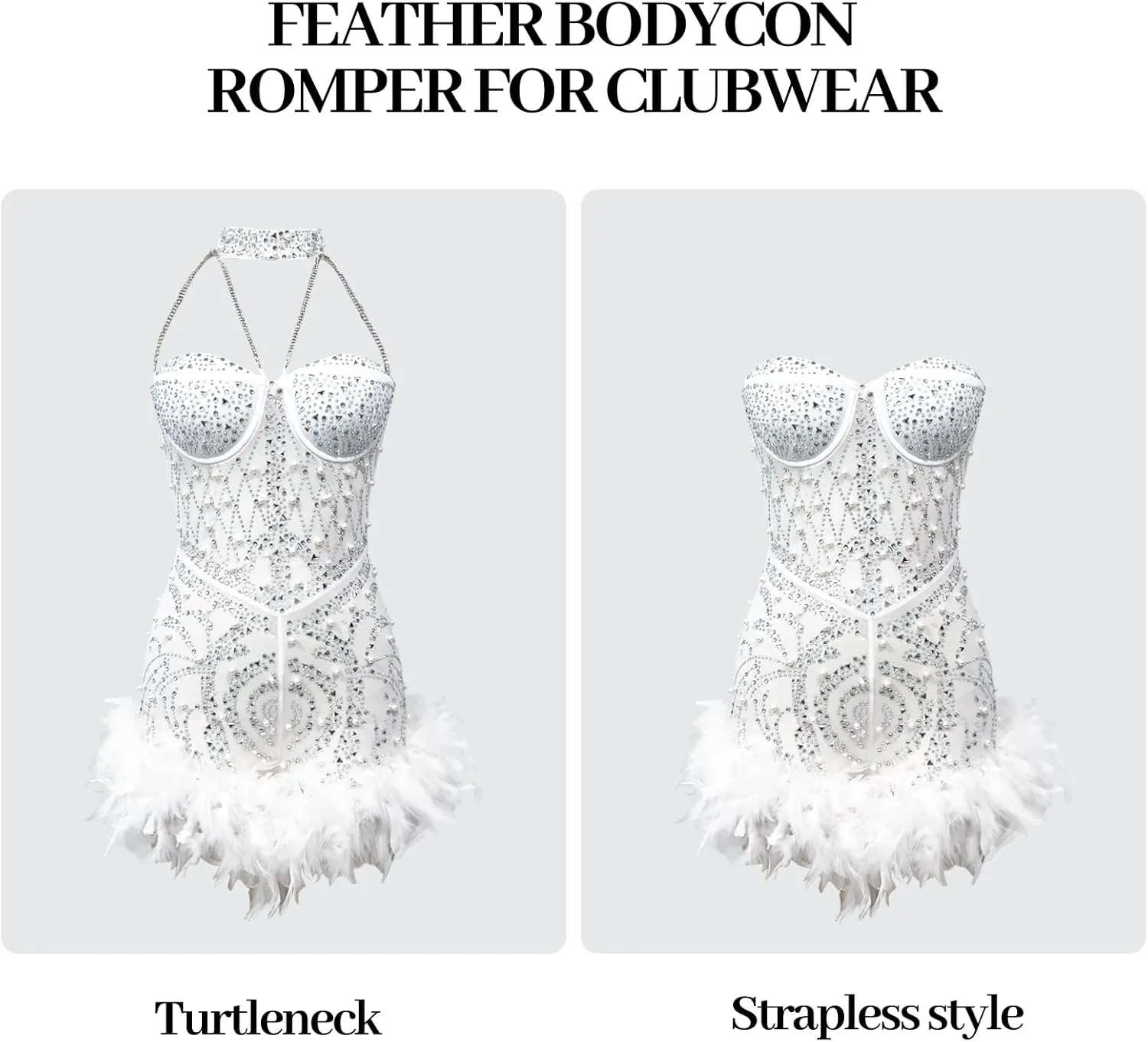 Sexy Feather Rhinestone Backless Mesh Sheer Burlesque Outfit Nightout Clubwear Birthday Party Dress