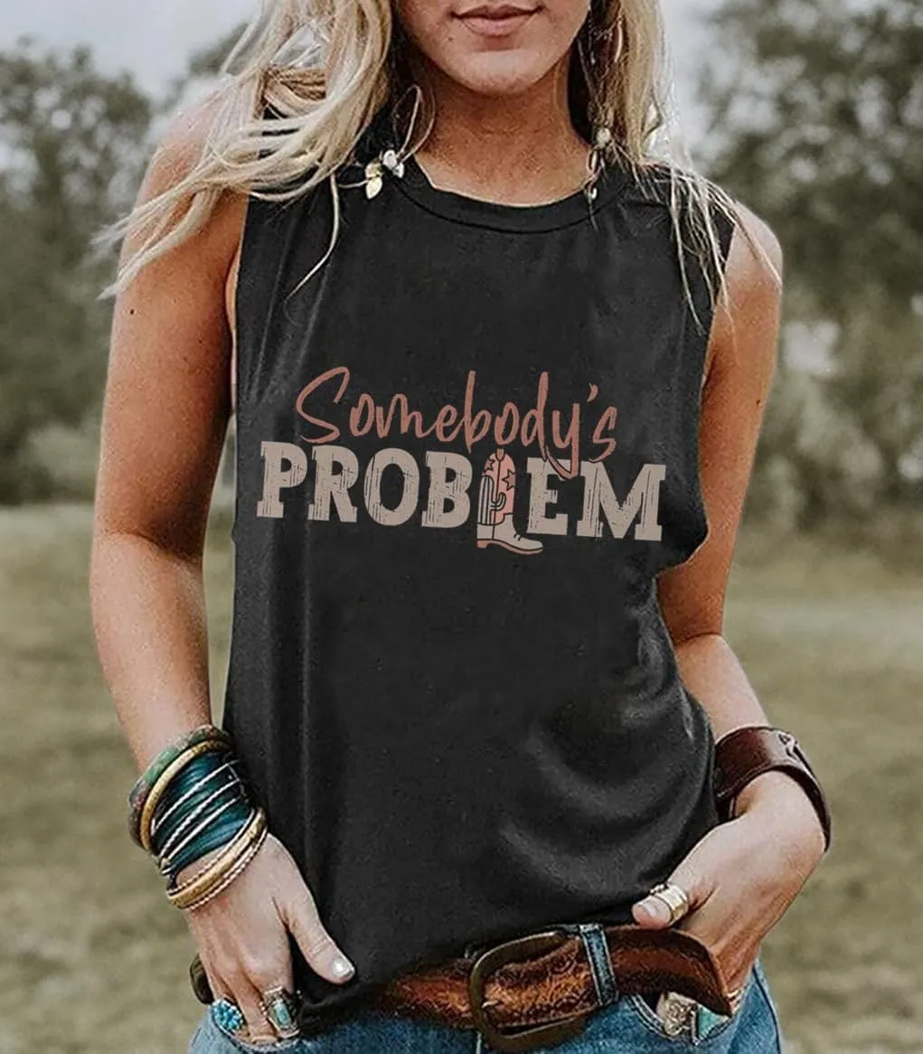 Somebody's Problem T Shirt Womens Western Cowgirl Country Music Summer Graphic Short Sleeve Vintage Top Tees