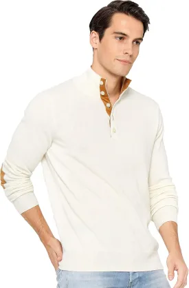 State Cashmere Men's Button Up Mock Neck Sweater 100% Pure Cashmere Long Sleeve Polo Quarter Collar Pullover