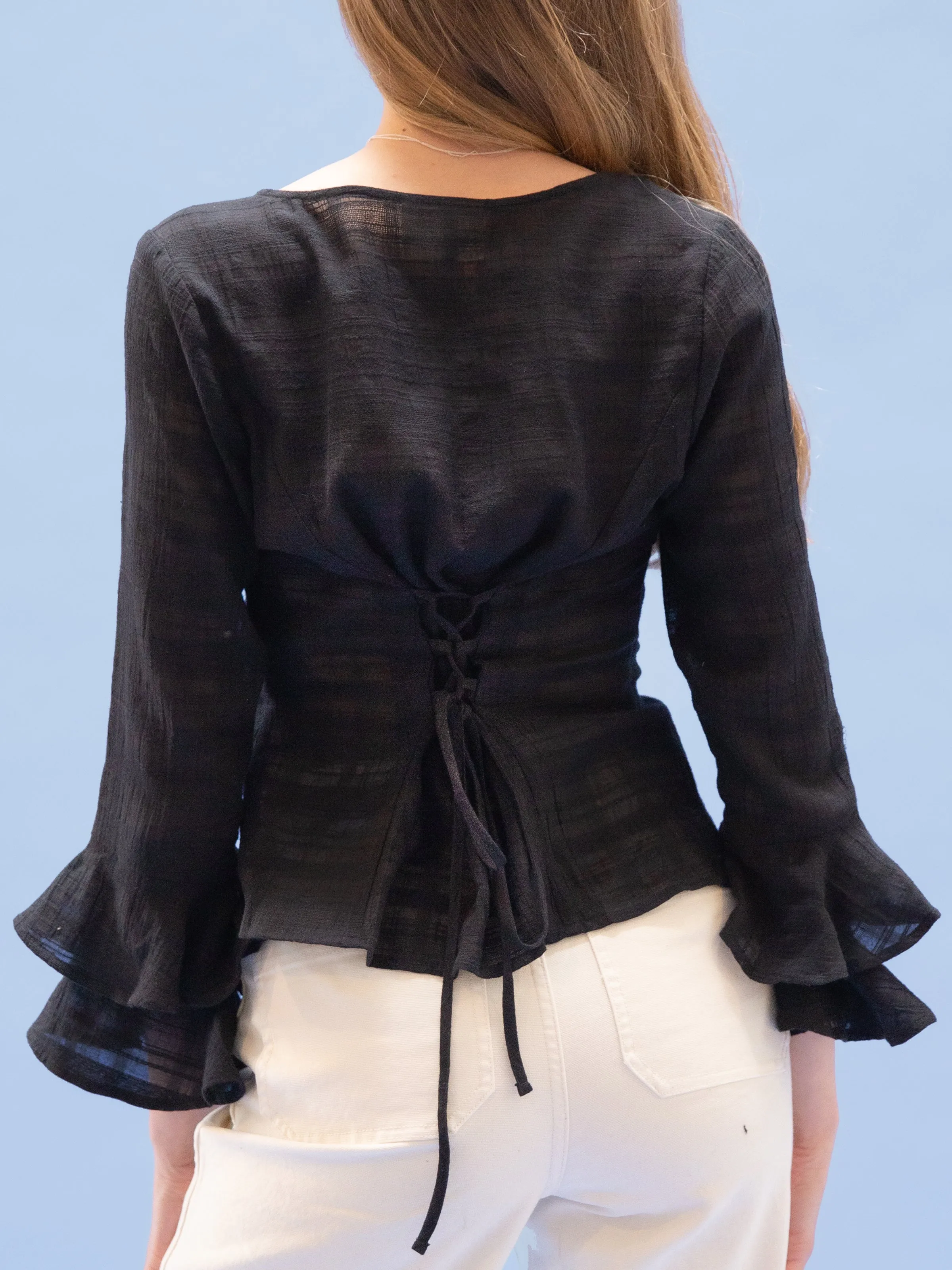 THE RUFFLE SLEEVE TOP ~ BLACK