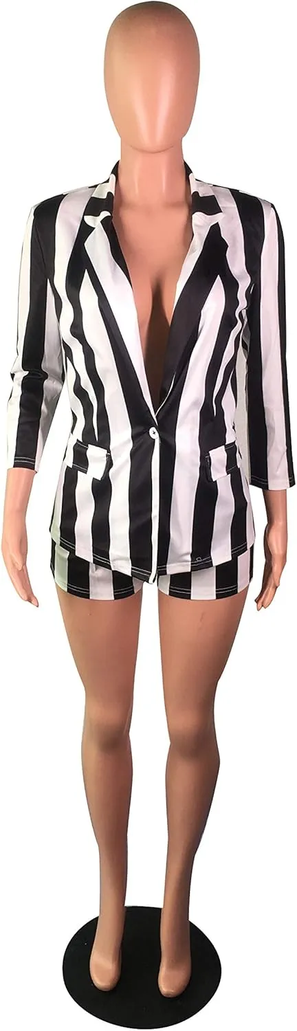 Two Piece Outfits for Women Suit Set Sexy Slim Fit Blazer Jacket and Shorts Jumpsuit Set