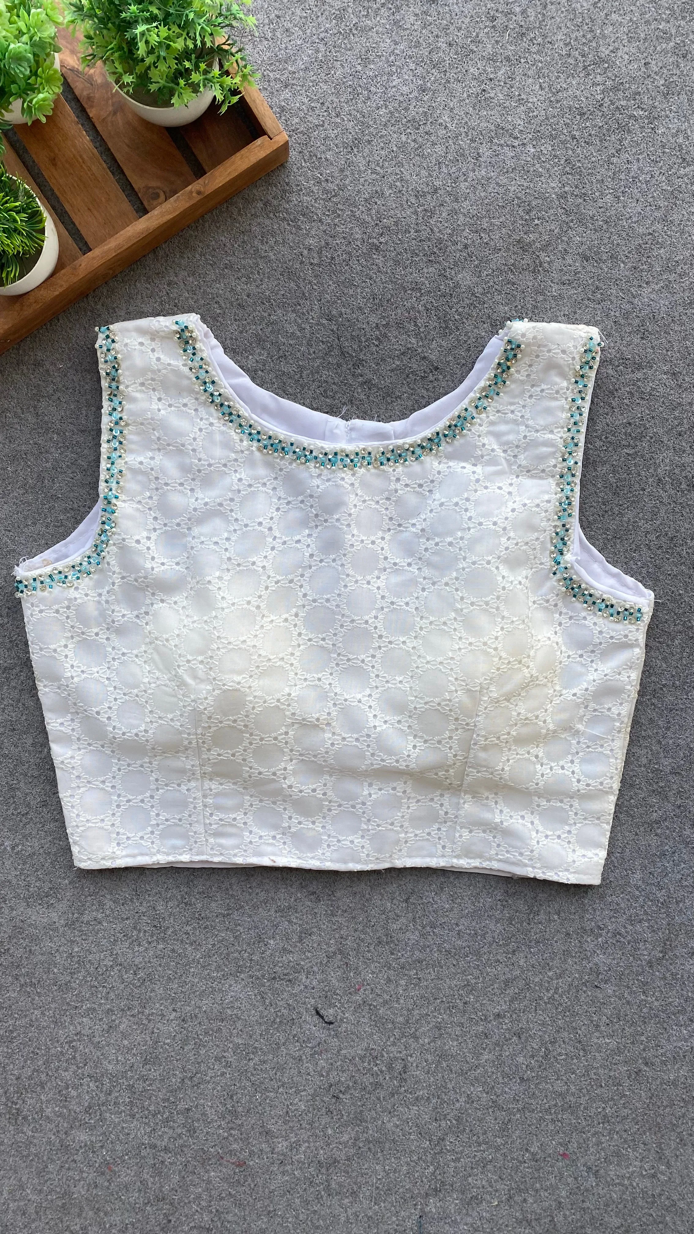 White crochet embroidery hand worked blouse
