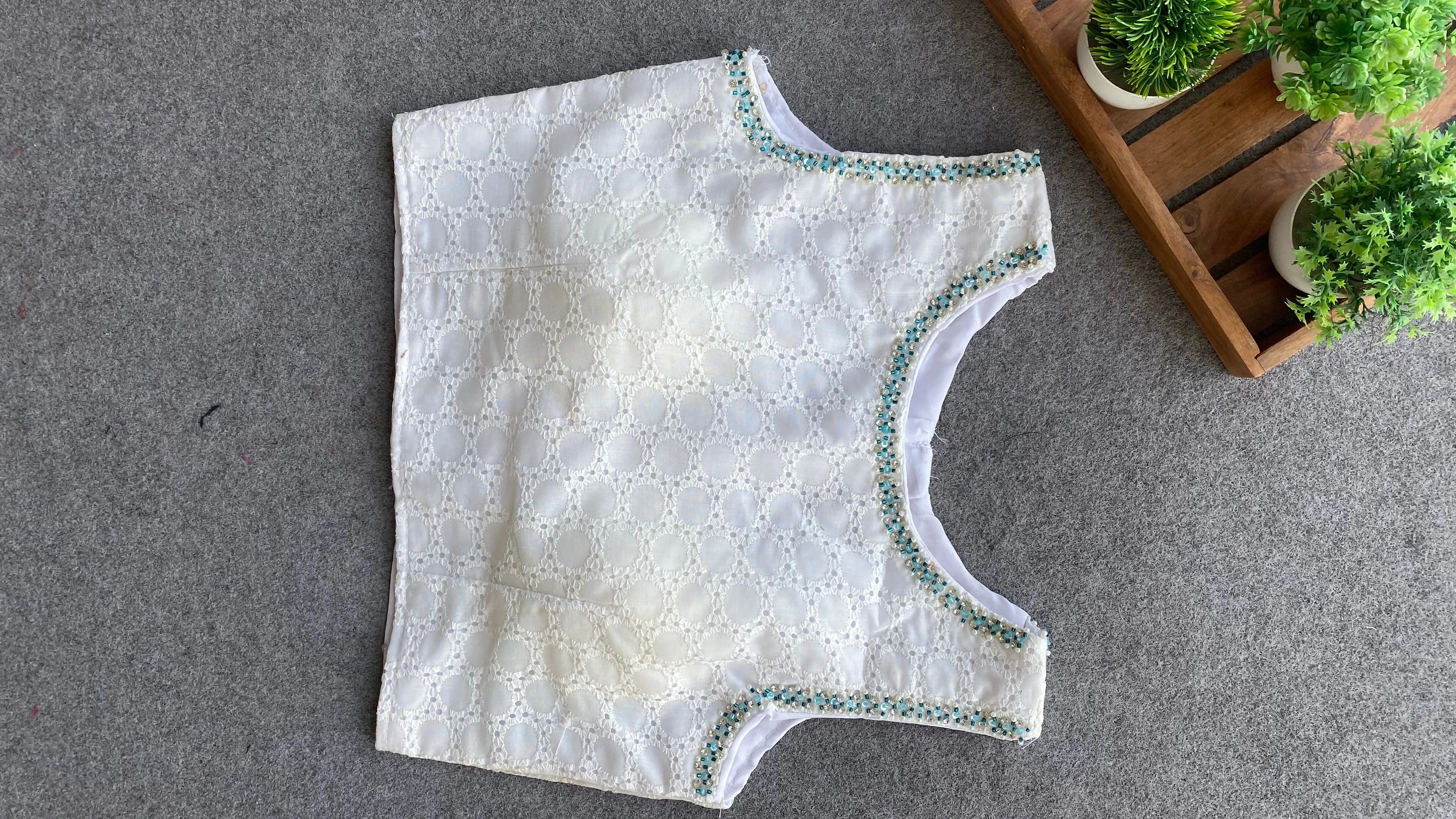 White crochet embroidery hand worked blouse