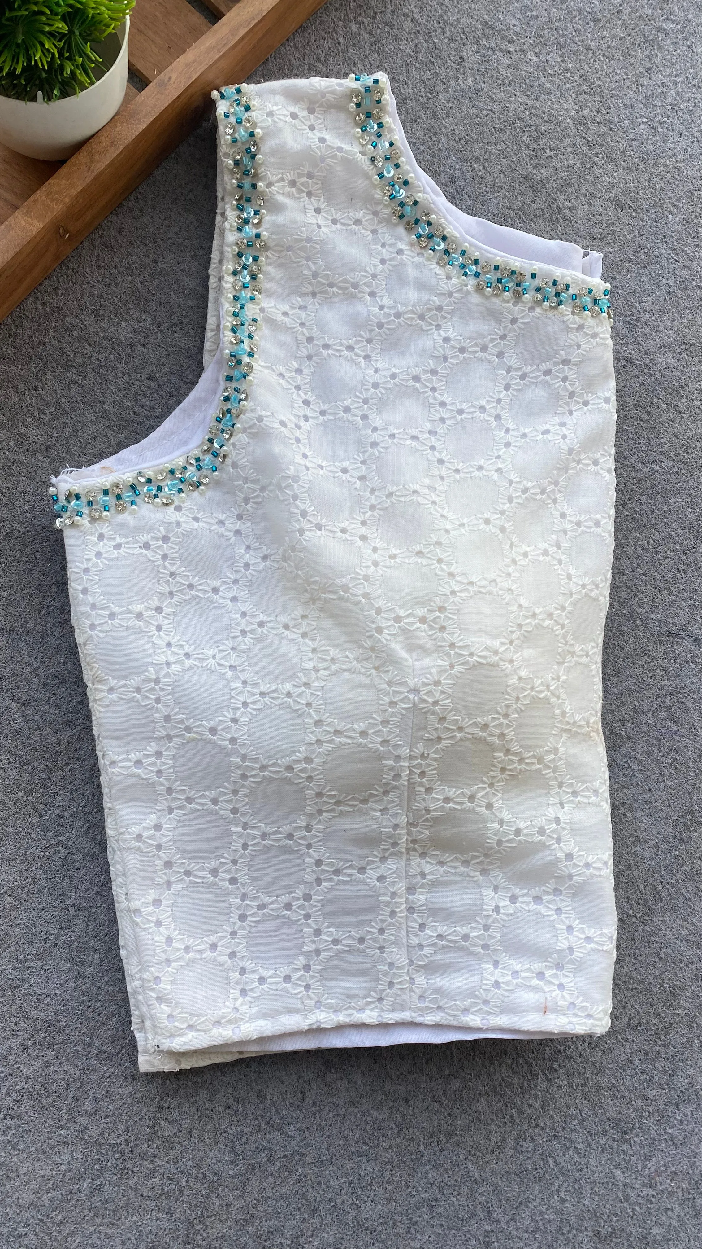 White crochet embroidery hand worked blouse