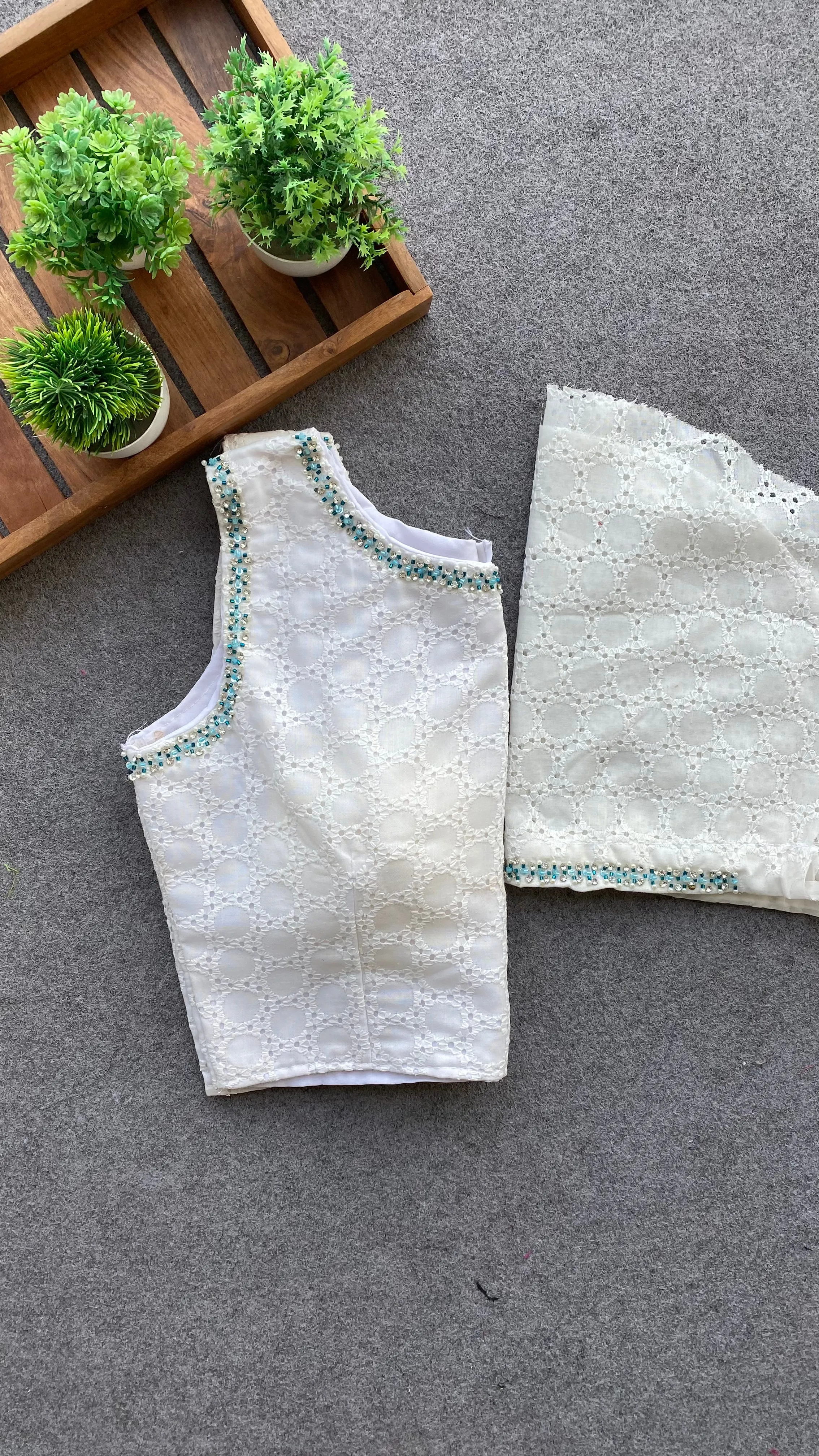 White crochet embroidery hand worked blouse