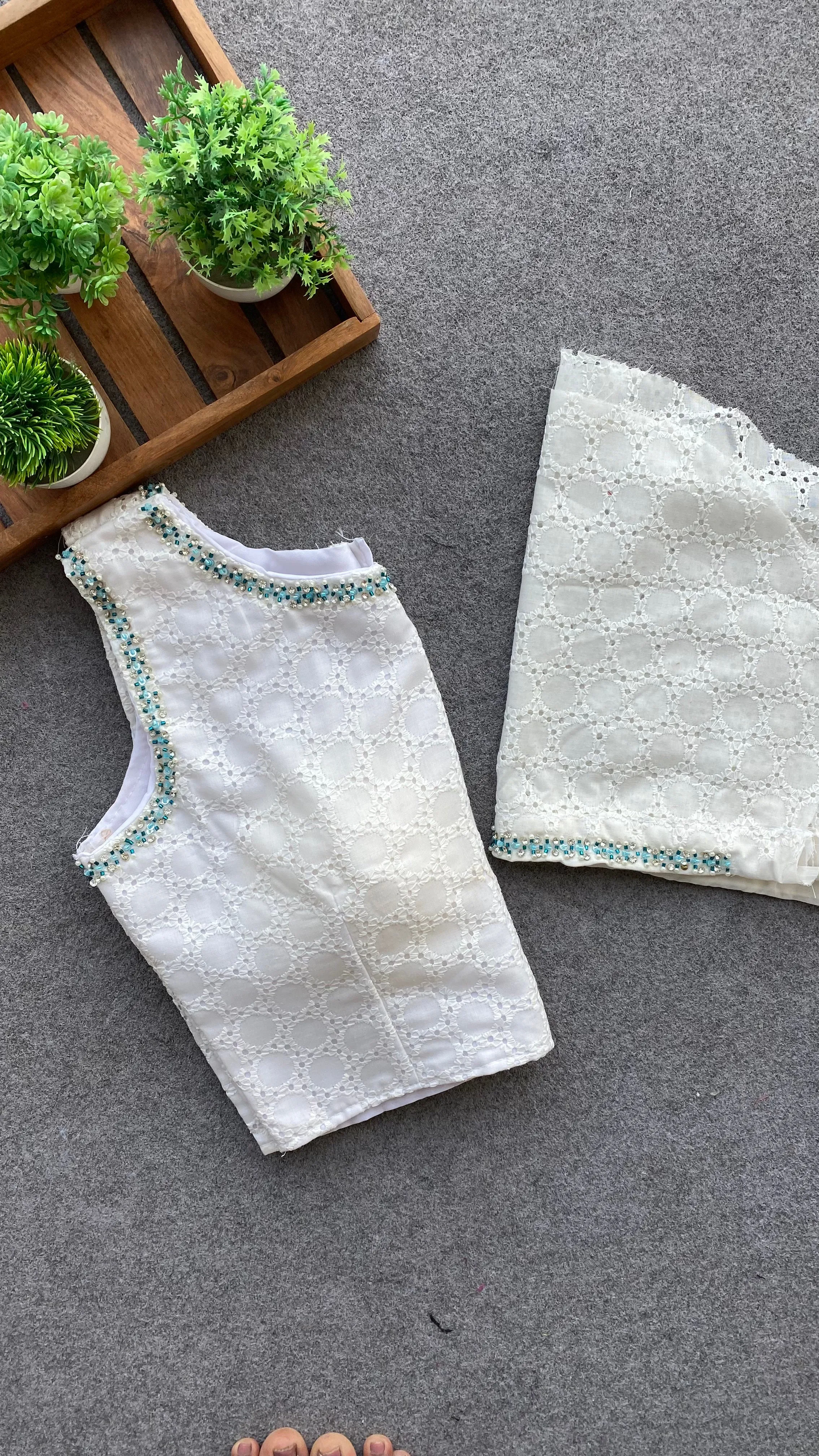 White crochet embroidery hand worked blouse