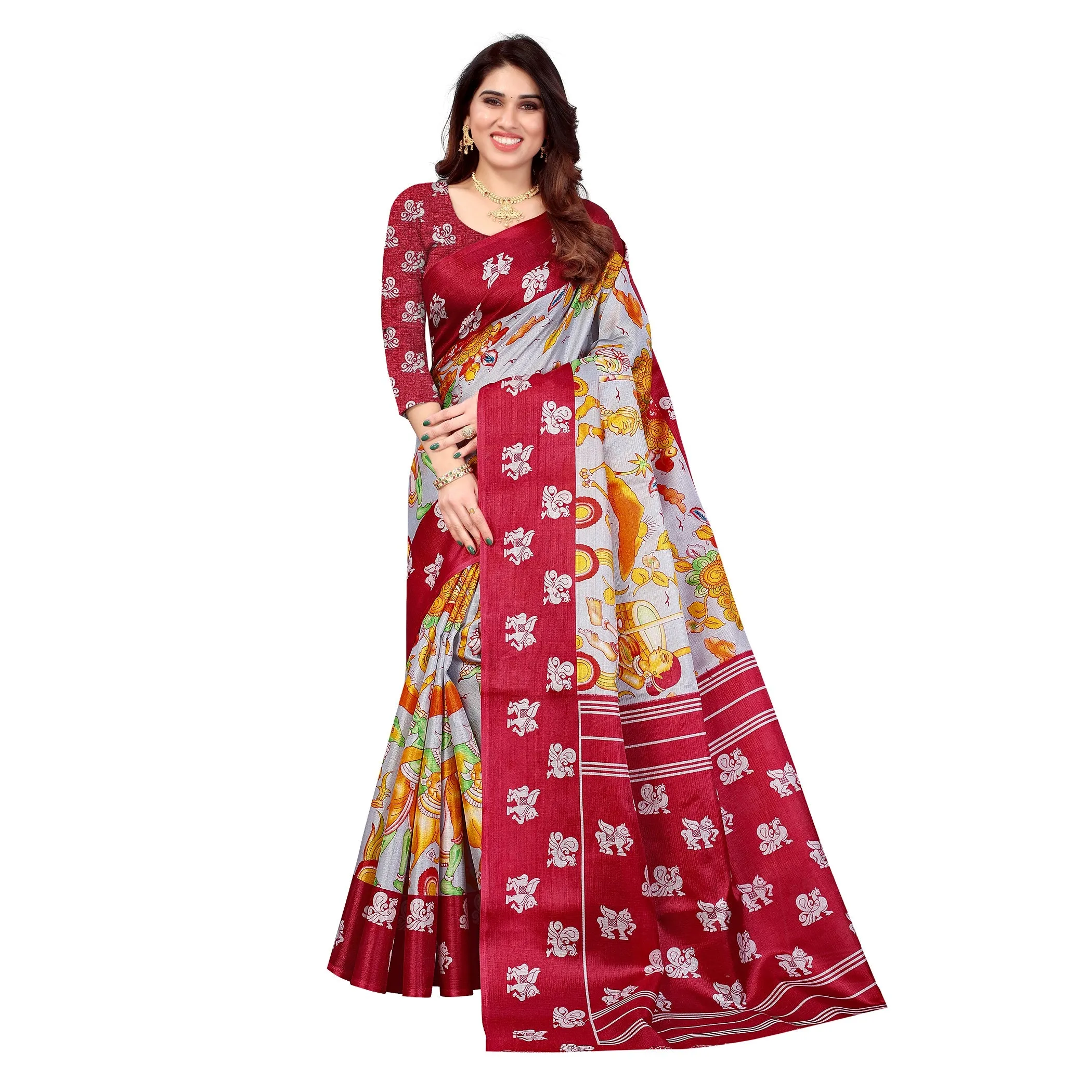 Women Casual Wear Printed Khadi Silk Saree With Un Stitched Blouse