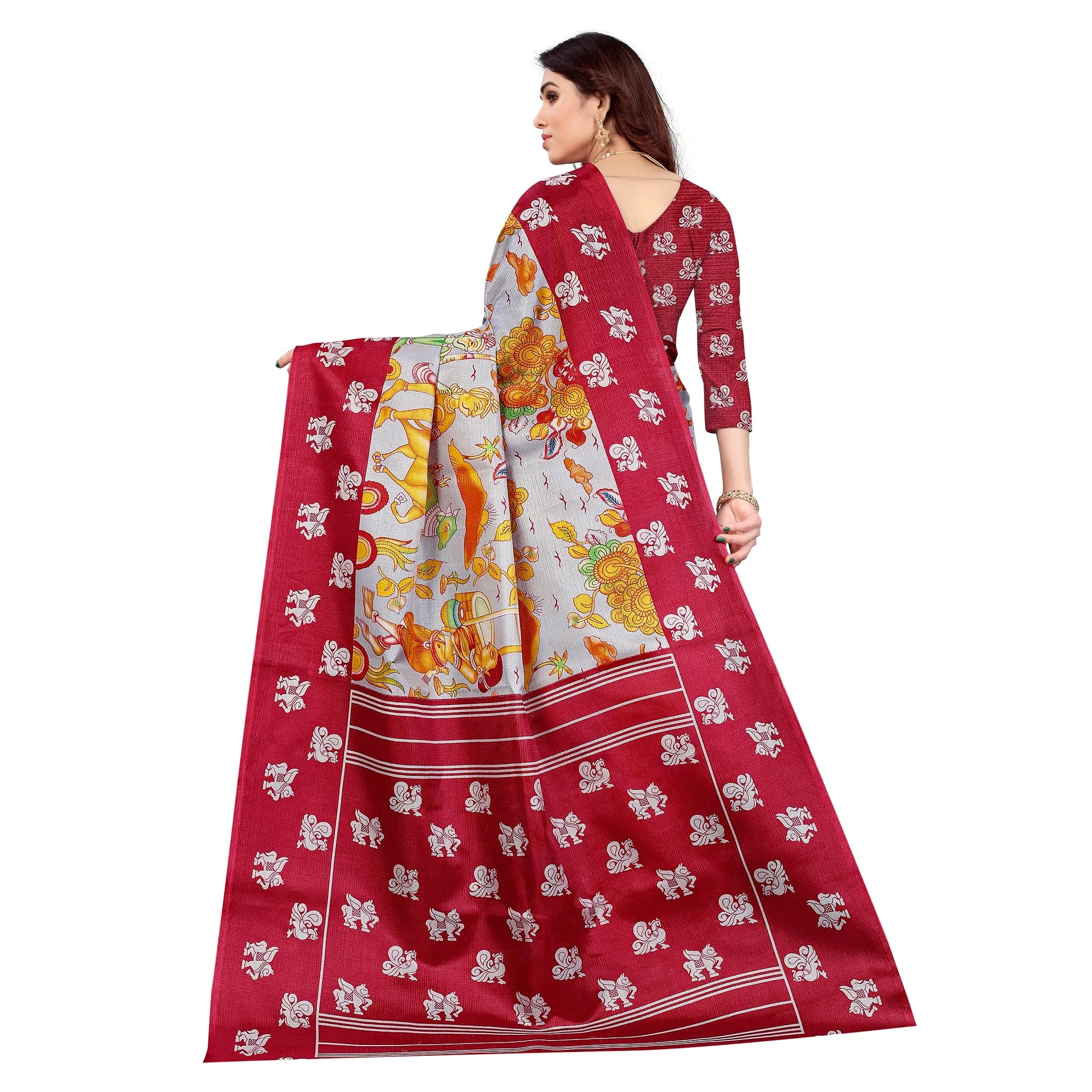 Women Casual Wear Printed Khadi Silk Saree With Un Stitched Blouse