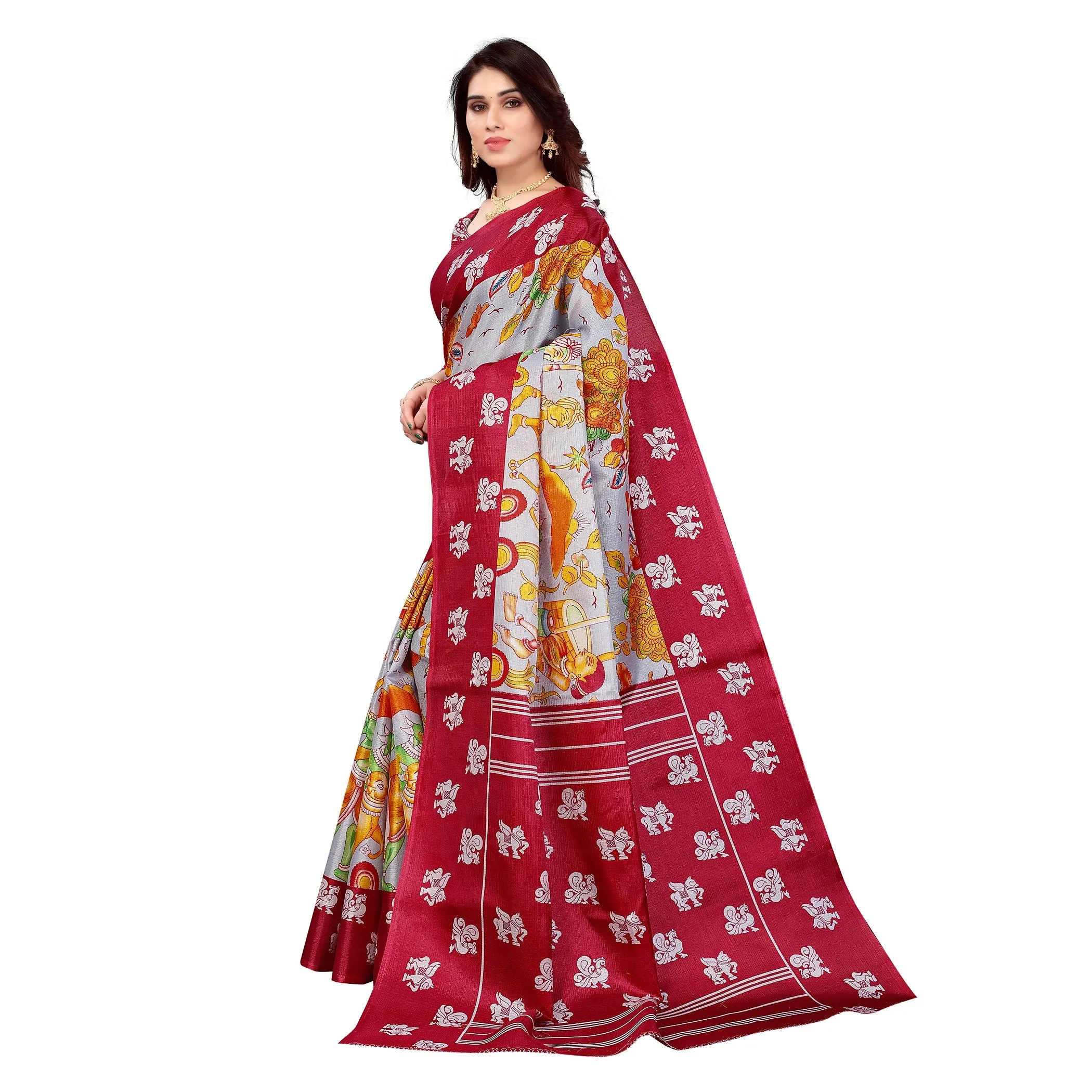 Women Casual Wear Printed Khadi Silk Saree With Un Stitched Blouse