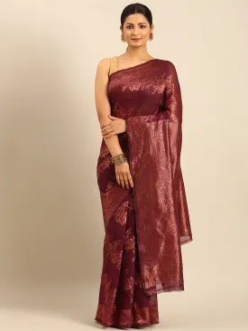 Women Purple Cotton Saree With Un Stitched Blouse