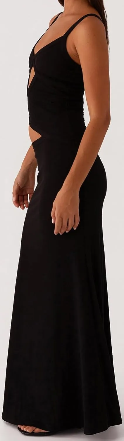 Women Spaghetti Strap Cut Out Maxi Dress Sleeveless V-Neck Backless Hollow Dress Elegant Bodycon Cocktail Dresses