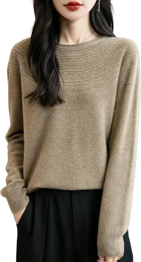Women's 100% Merino Wool 2025 Fall Winter Crewneck First-Line Ready to Wear Long Sleeve Seamless Knit Sweater