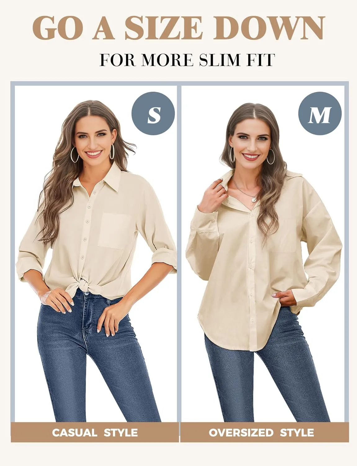 Womens Button Down Shirts, Long Sleeve Cotton Blouse for Women Casual, Collar Long Sleeve Blouse Tops for Pocket