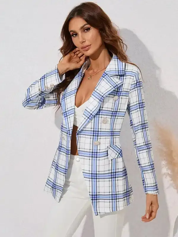 Women’s casual plaid print lapel blazer