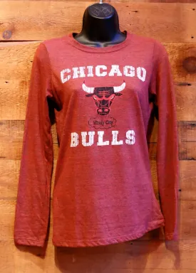 Women's Long Sleeve T-Shirt Chicago Bulls Red with Logo