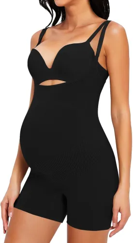 Women's Maternity Bodysuit Pregnancy Shapewear Shorts Bustless Sleeveless Tank Top Belly Support Rib Romper Jumpsuit