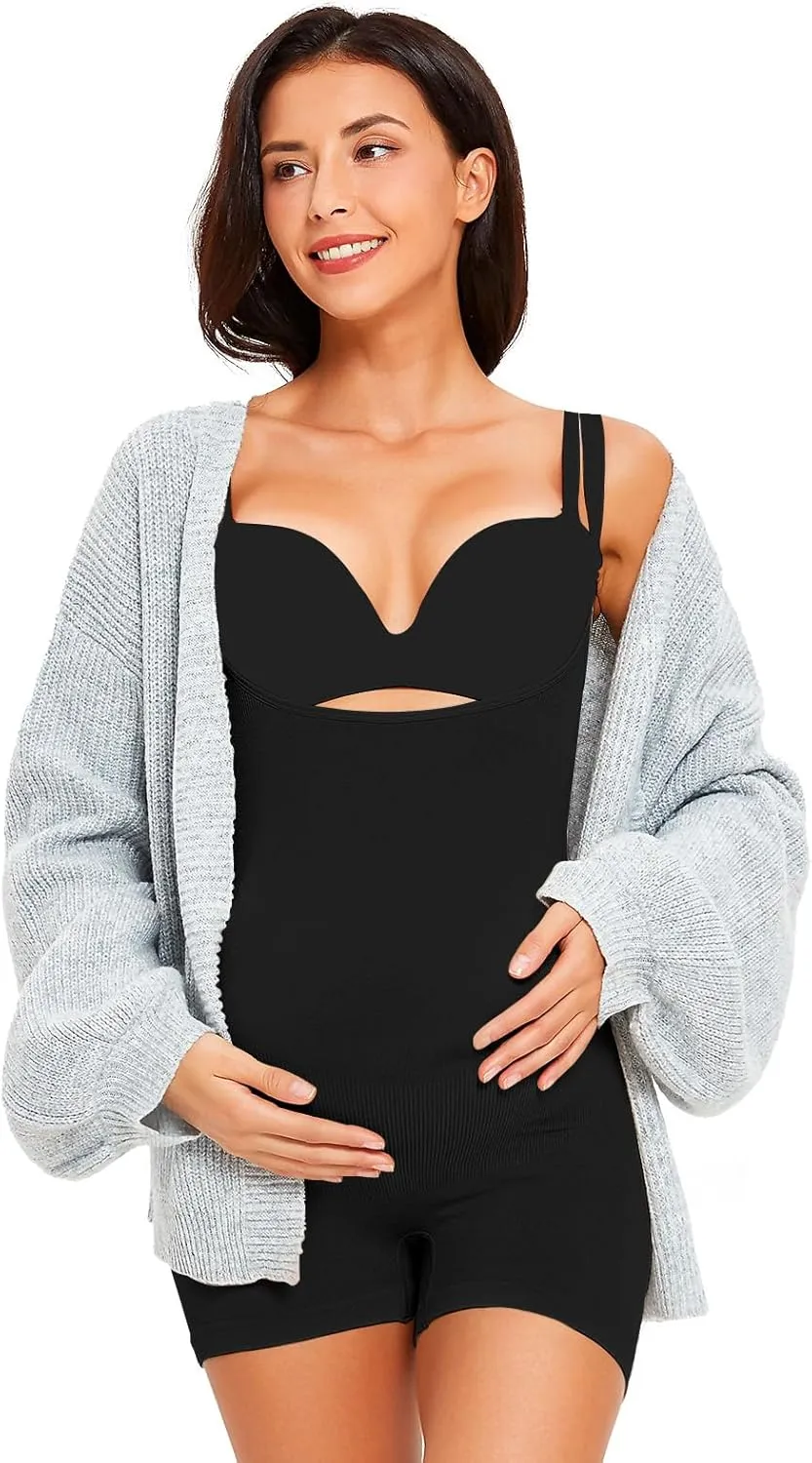 Women's Maternity Bodysuit Pregnancy Shapewear Shorts Bustless Sleeveless Tank Top Belly Support Rib Romper Jumpsuit