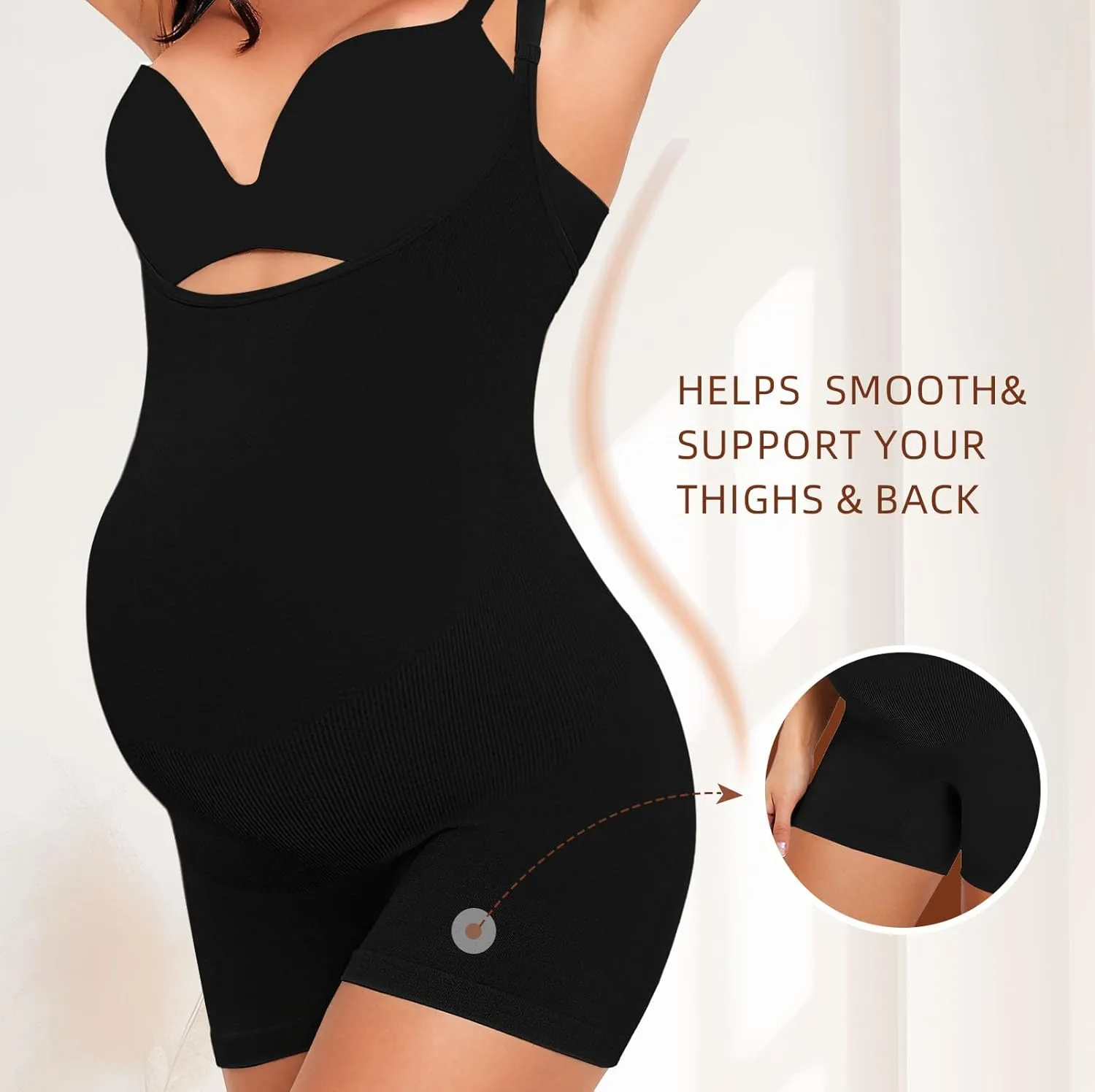Women's Maternity Bodysuit Pregnancy Shapewear Shorts Bustless Sleeveless Tank Top Belly Support Rib Romper Jumpsuit