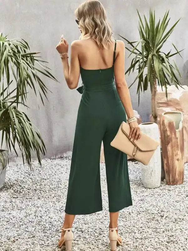 Women’s solid color one-shoulder tie jumpsuit