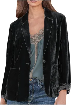 Women's Solid Long Sleeve Velvet Blazer Jacket Open Front Cardigan Coat with Pockets Fashion Casual Blazers Outerwear