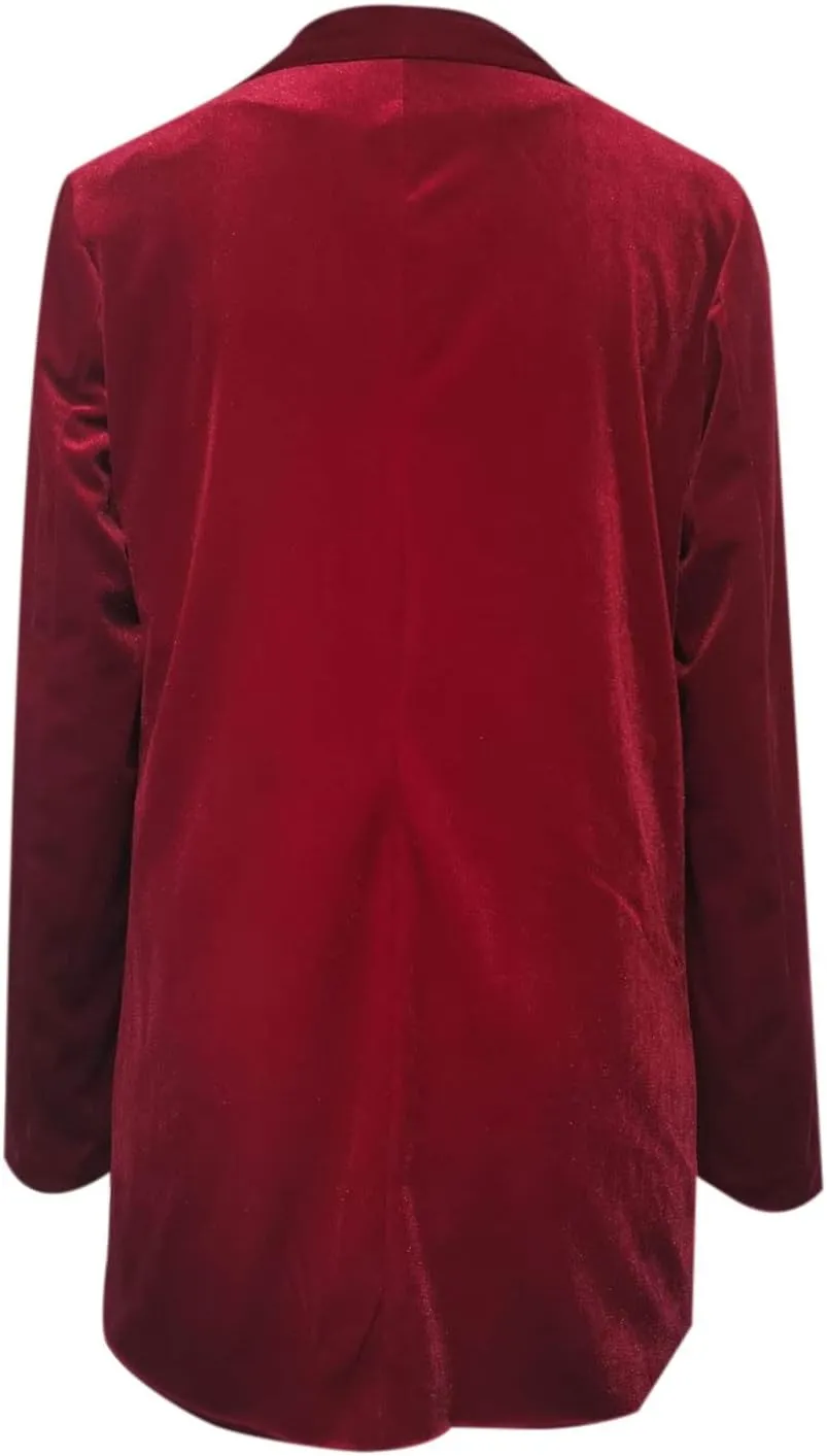 Women's Solid Long Sleeve Velvet Blazer Jacket Open Front Cardigan Coat with Pockets Fashion Casual Blazers Outerwear