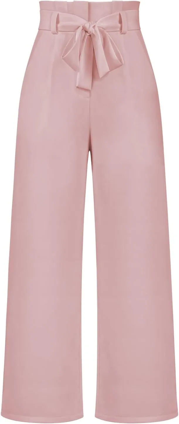 Women's Wide Leg Pants High Elastic Waisted in The Back Business Work Trousers Long Straight Suit Pants
