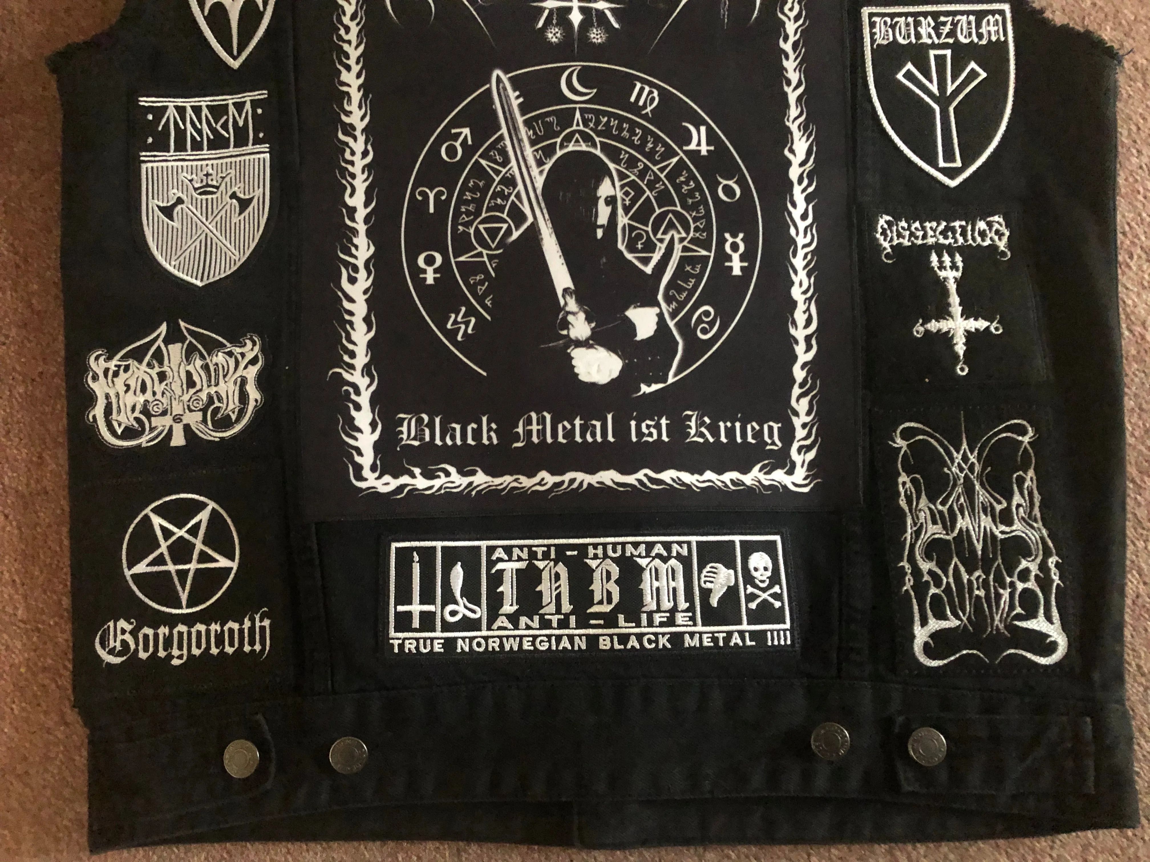 Your Personal Black Metal Patch Collection/Selection Cut-Off Denim Battle Jacket Vest
