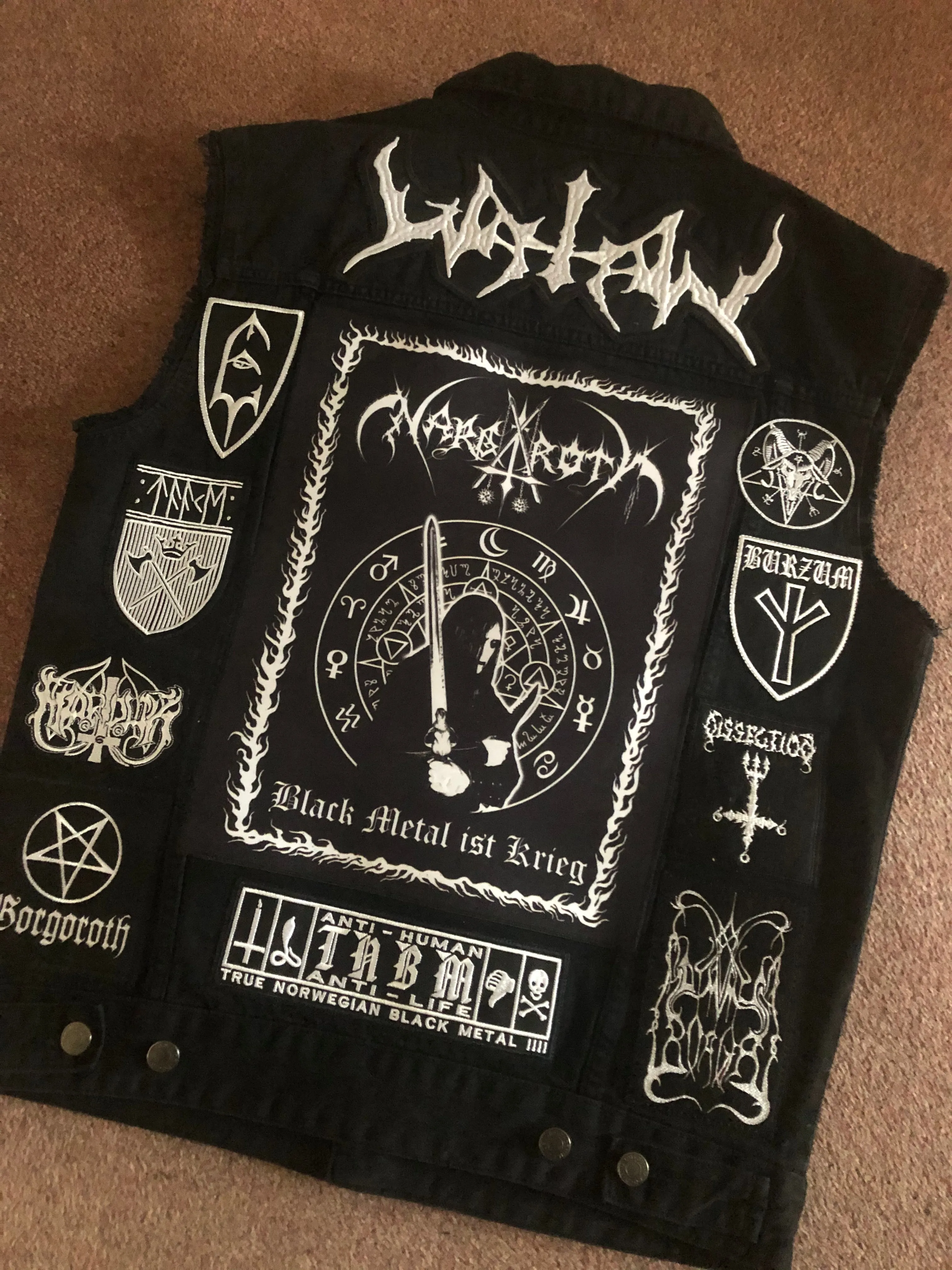 Your Personal Black Metal Patch Collection/Selection Cut-Off Denim Battle Jacket Vest