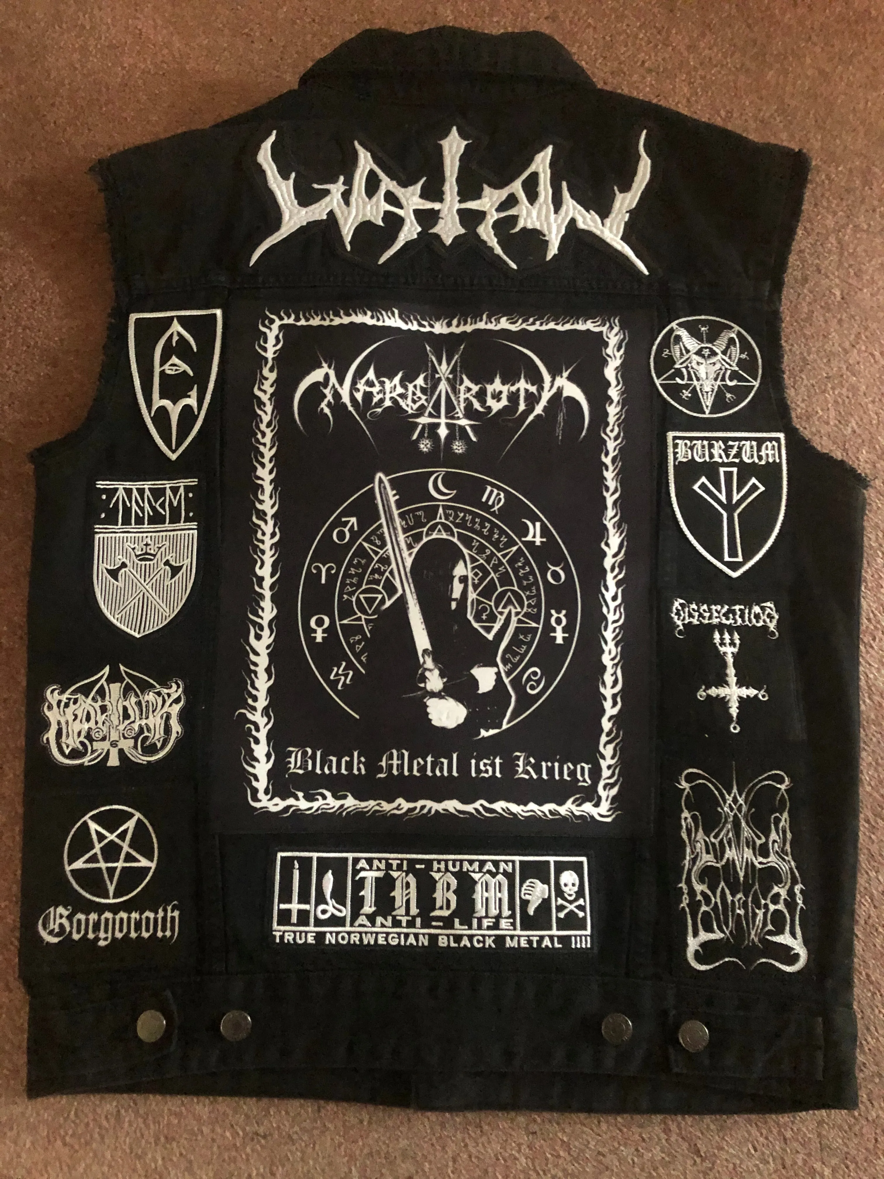 Your Personal Black Metal Patch Collection/Selection Cut-Off Denim Battle Jacket Vest